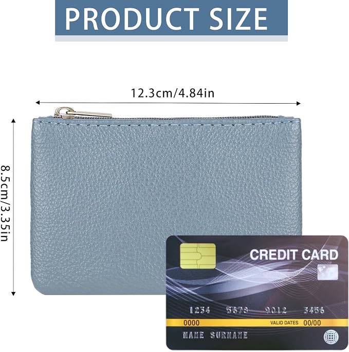 2 Pack Portable PU Leather Zipper Coin Purse - Mini Change Purse for Women, Folded Bills, ID, Key, Headset, Lipstick (Black & Blue)