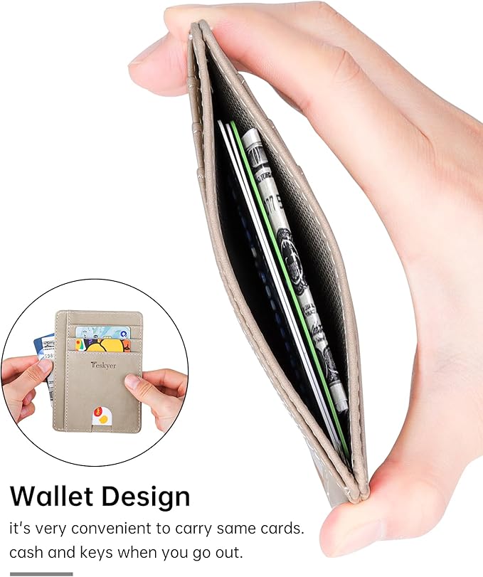 Teskyer Slim Wallet for Men, Minimalist Front Pocket RFID Blocking Leather Wallet Credit Card Holder for Men & Women