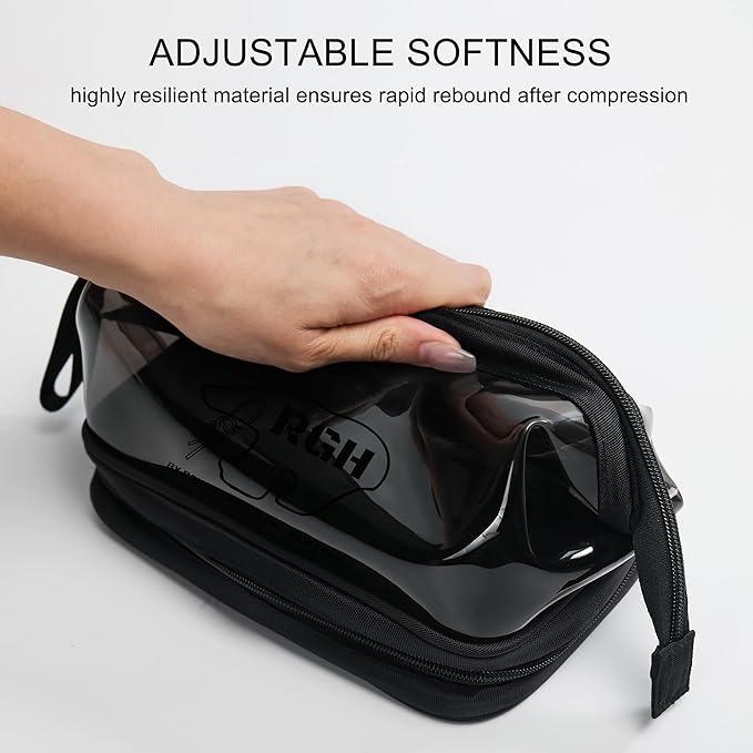 Rough Enough Clear Cosmetic Bag for Women and Men, Leakproof Travel Makeup Organizer, with Detachable Brush Pouch, Large Opening, 6.5”x5”x8.5”, Black