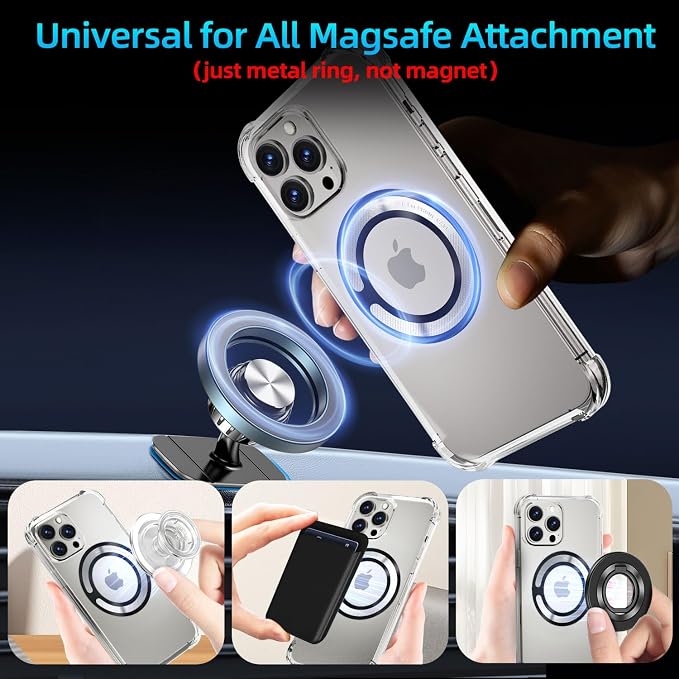 4Pcs Adapter Ring for Magsafe, Magnet Adapter, Magsafe Sticker with Sticky Adhesive, Black Metal Loop for Wireless Charger/Card Wallet/Car Mount/Battery Pack/Socket Grip, Compatible with All Phone