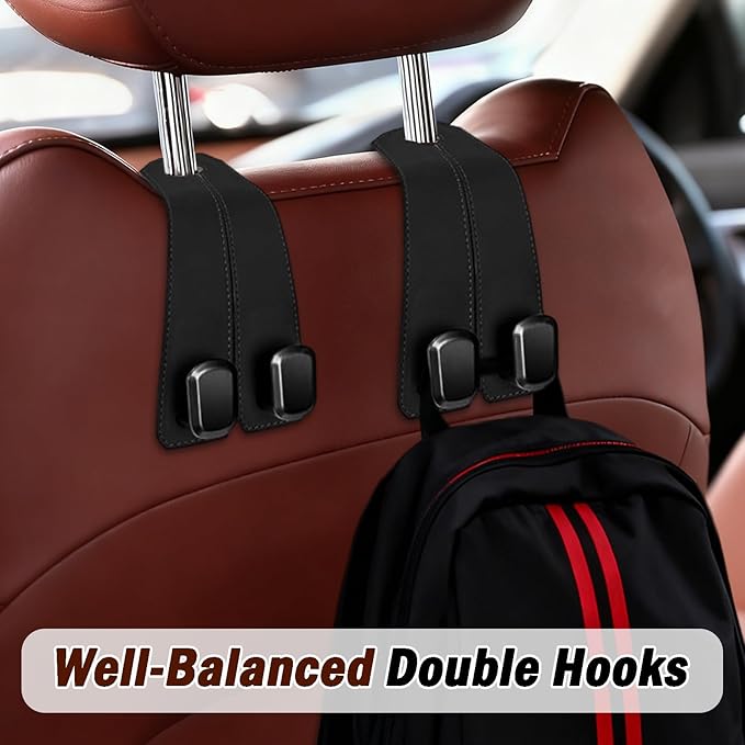 AOzT 4PCS Car Headrest Hooks - Double Hook Seat Back Organizer for Purses Handbags & Grocery Bags Heavy Duty Black