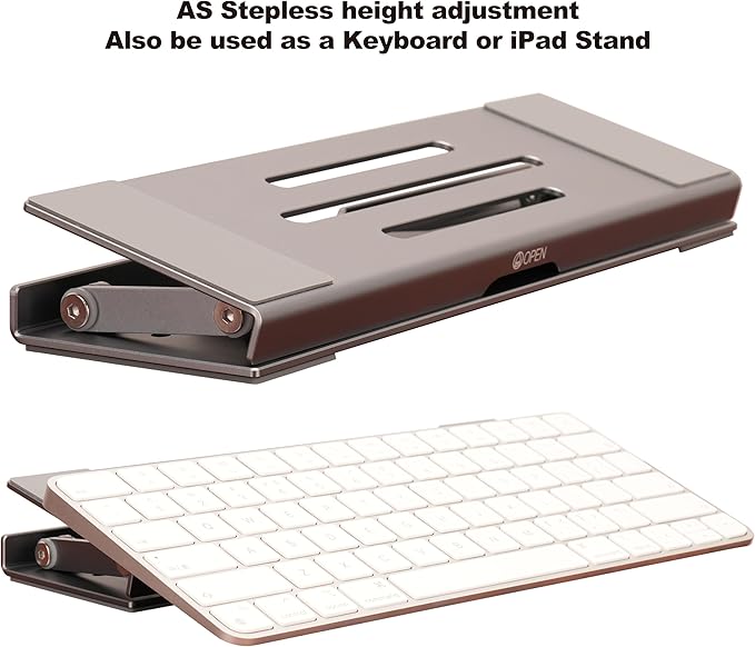 Aluminum Fold & Laptop Riser Stand 3-in-1 Adjustable, Foldable Cooling Stand with Integrated Storage Box, Ruler and Ultra-Slim Portable Design for MacBook, Tablet, Ipad, Keyboard and All Laptop