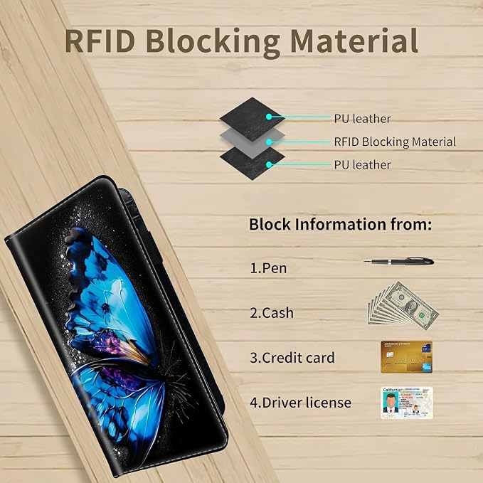 Checkbook Cover for Women & Men PU Leather Check Books Covers for Personal Slim Check Book Credit Card Holder Holder Wallet with RFID Blocking for Duplicate Checks,Blue Butterfly