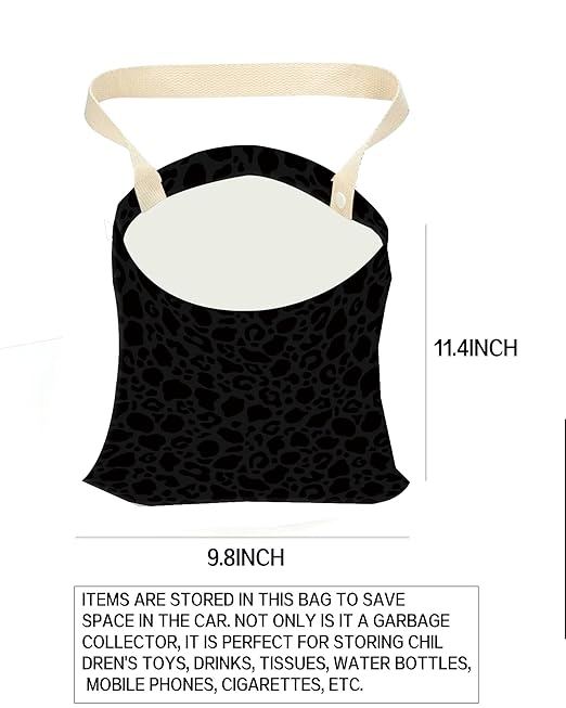 Car Garbage Can, Car Trash Bag, Car Garbage Bag, Hanging Car Trash Can for Car Accessories, Vehicle, Travelling, Camping, Cute Car Back Seat Organizer, Luxury Black Leopard