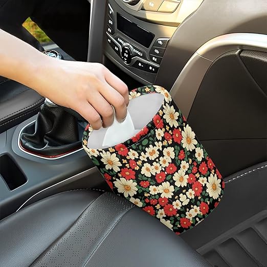Car Trash Can Collapsible Auto Trash Bin Multipurpose Rubbish Holder Christmas Decoration for Front Seat, Back Seat, Floor, Headrest, Hippie Floral