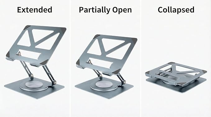 360 Rotating Aluminum Laptop Stand, Adjustable & Foldable Ergonomic Computer Stand, Compatible with MacBook, iPad, Dell, HP up to 16 Inches for Home & Office, Gray