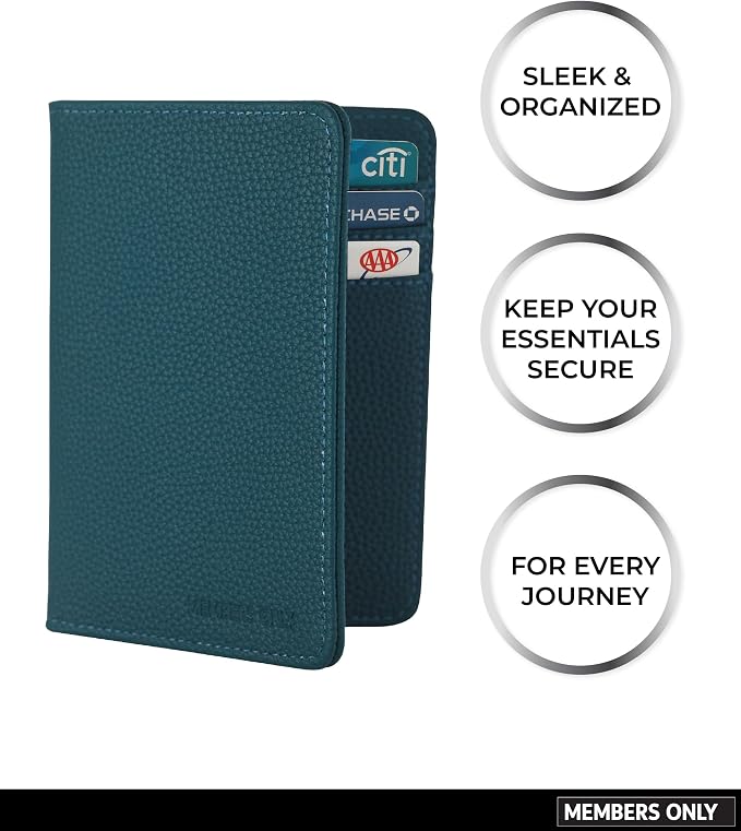 Members Only Debossed Passport Holder RFID Blocking, Passport Book Holder, Travel Must Haves (Slate Blue)