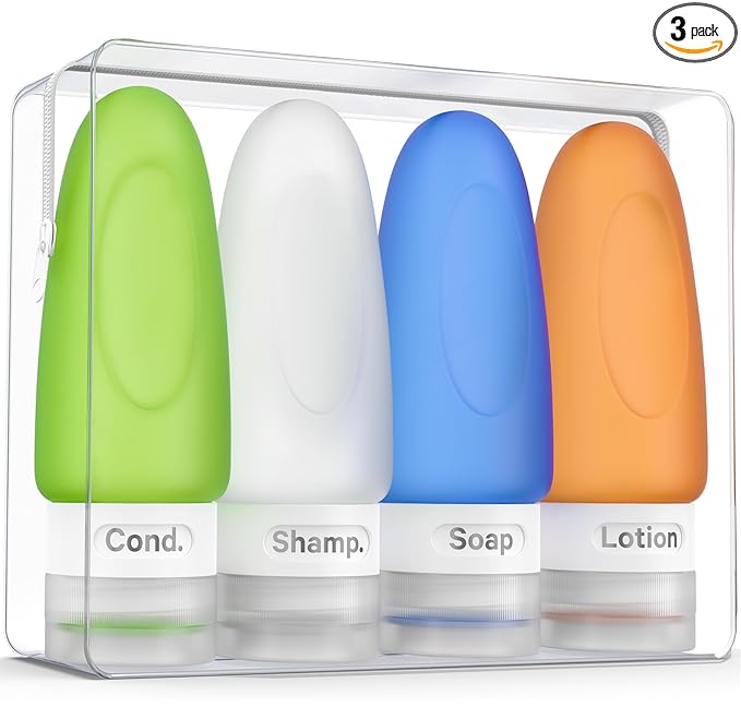 Dot&Dot Leak Proof Travel Bottles for Toiletries - 4 Pack Silicone Toiletry Containers - Shampoo and Conditioner Bottles TSA Quart Bag - 2 oz Size