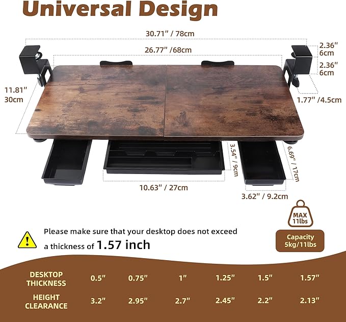 Large 26.77" Keyboard Tray Under Desk with Storage Drawer - Heavy Duty C-Clamp Mount, Ergonomic Computer Keyboard Stand for Home Office, Easy Install (Mahogany)