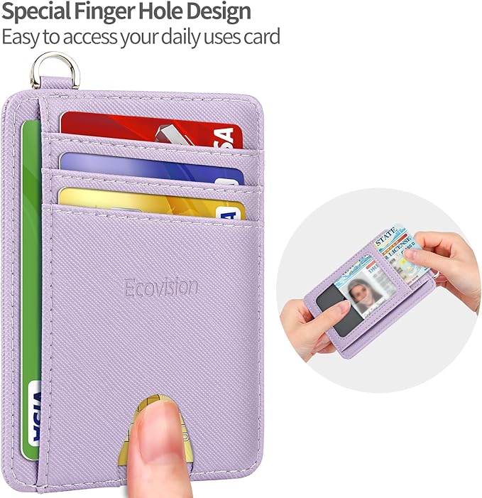 EcoVision Slim Minimalist Front Pocket Wallet, RFID Blocking Credit Card Holder Wallet with Detachable D-Shackle for Men Women