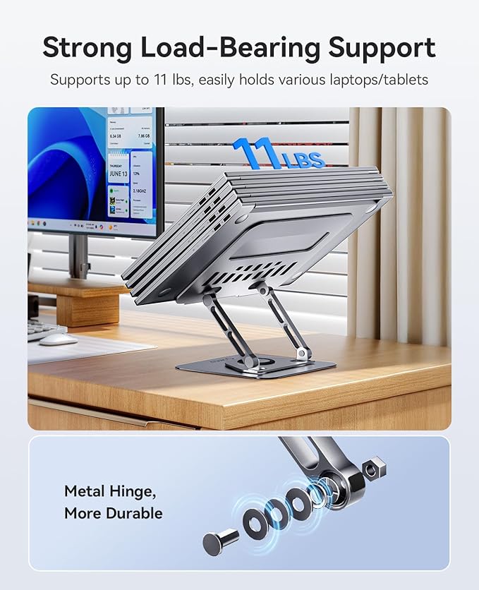 ORICO Adjustable Laptop Stand for Desk, 360° Rotating Base, Foldable Aluminum Alloy Computer Stand with Ventilated Design, Compatible with MacBook Air/Pro, Dell, XPS, HP up to 17'' - ST12, Gray