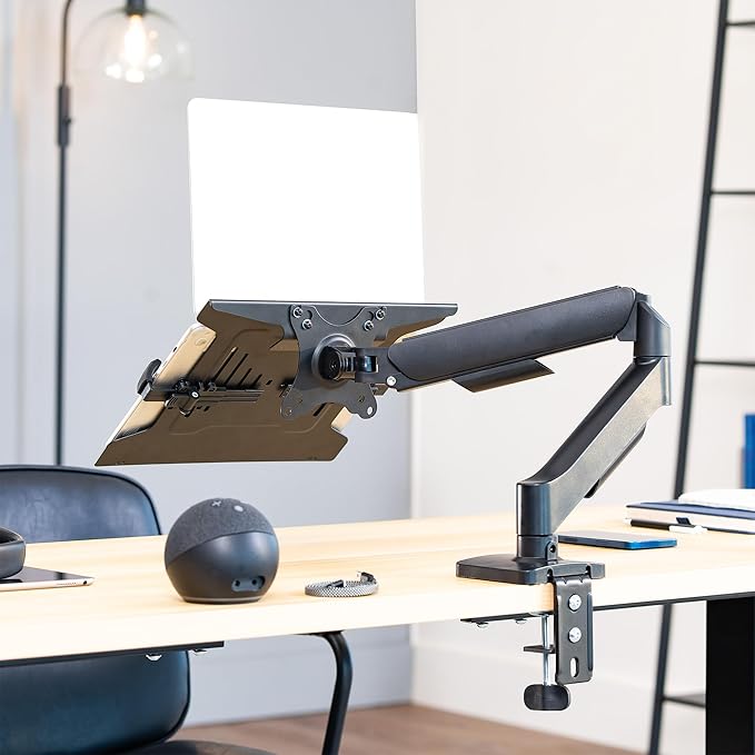 VIVO Universal Adjustable 10 to 15.6 inch Laptop Mount for Desk, Single Tension Arm VESA Notebook Stand with C-clamp and Grommet Options, Black, STAND-V001O-L