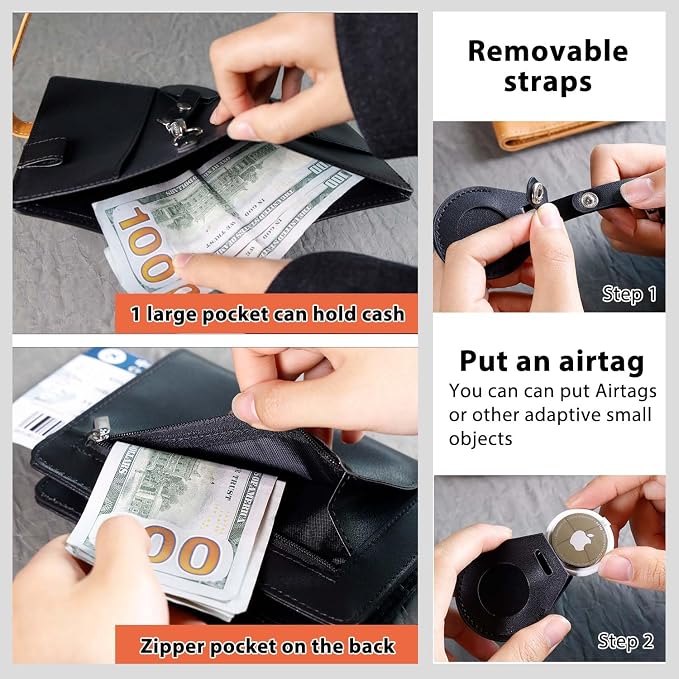 Passport wallets, Mulit-purpose RFID Blocking Passport Holder AirTag Wallet, Travel Wallet（Black）