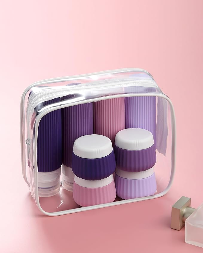 Mrsdry Travel Bottles for Toiletries - 8 Pack, TSA Approved 3oz Travel Containers, Leak Proof Silicone Squeezable Cream Jars with Clear Bag