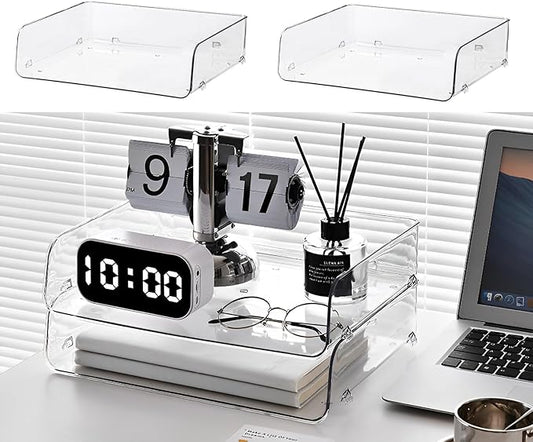 Gagee Set of 2 Office Organization and Storage, Clear PET Letter Tray Desk Organizer, Stackable Document Organizer for Notes, Pens, File Paper, Desk