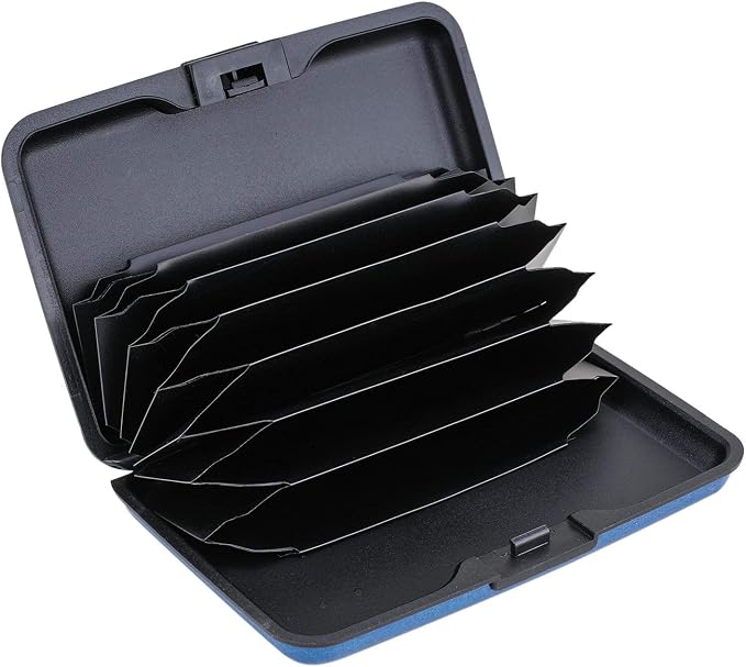 ELFISH RFID Blocking Credit Card Protector Aluminum ID Case Hard Shell Business Card Holders Metal Wallet for Men or Women (Dark blue)