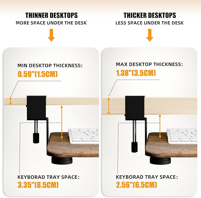 ERGOMAKER Keyboard Tray Under Desk, Pull Out Keyboard Tray with C Clamp Mount, 25.6" (29.7" Including Clamps) x 11.8" Slide-Out Platform Computer Drawer for Typing, Keyboard & Mouse Tray, Rustic Brown