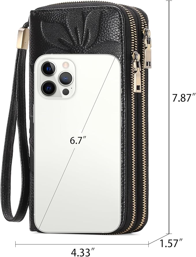 GAEKEAO Wallet for Women Clutch RFID Blocking Wristlet Leather Purse Large Capacity Credit Card Holder with Grip Hand Strap