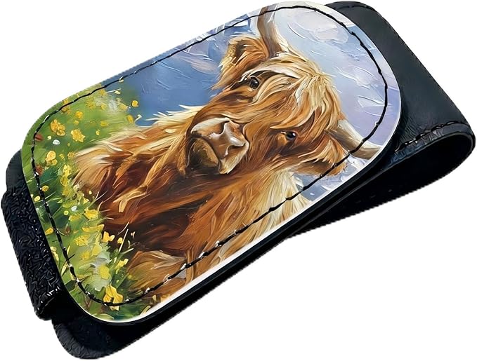 Highland Cow Car Sunglasses Holder Magnetic Leather Glasses Clip For Car Sun Visor Fluffy Cow Cars Accessories Eyeglass Hanger Organizer Universal Visor Clip For Women And Men Gifts Decor