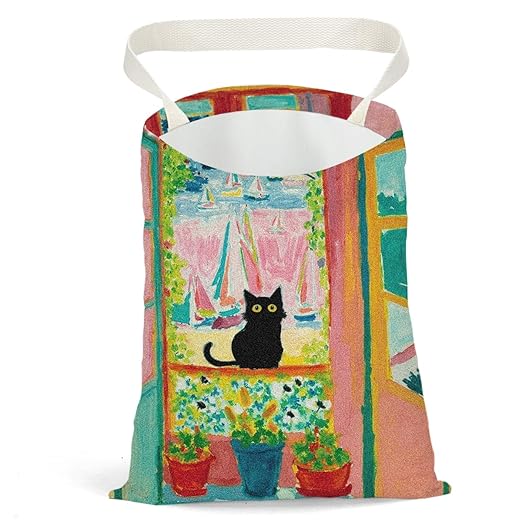 Black Cat Car Trash Bag, Car Trash Bag Hanging, Waterproof Cars Back Seat Hanging Organizer and Storage Trash Bags for Vehicle Travelling Camping Fantasy Art Decor
