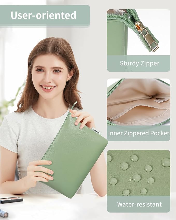 Narwey Small Makeup bag for Purse, Small Makeup Pouch for Purse Cosmetic Bag with Zipper, Cute PU Leather Make up Pouch for Women Girls (Mint Green)