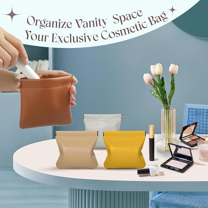 4Pcs Small Makeup Bag for Purse, 4.7in Pocket Cosmetic Bag Organizers, Waterproof PU Leather Pouches for Purse, Portable Squeeze Coin Purse for Women Mini Travel Jewelry Storage Pouch(Autumn)