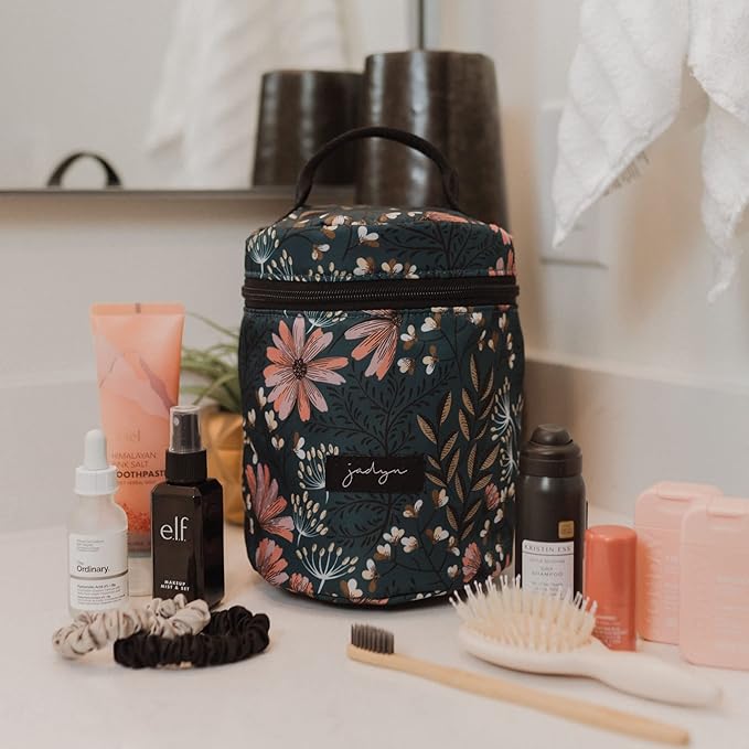 Jadyn Cosmetic Zip Makeup Bag, Travel Cosmetic Pouch for Toiletries, Make Up, and Accessories, Water Resistant Travel Makeup Bags for Women, Designs (Navy Floral)