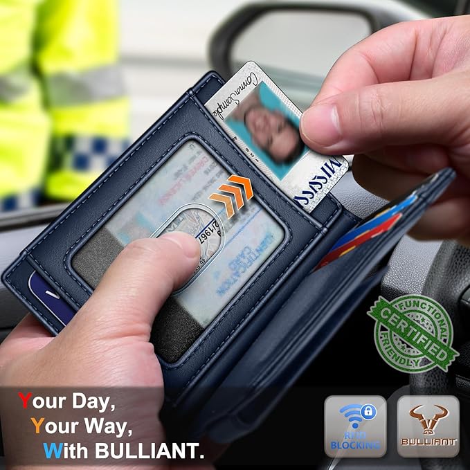 BULLIANT Magnetic Closure Slim Wallet-Genuine Leather Front Pocket Wallet for Men,RFID Blocking,Holds 12 Cards and Money Clip
