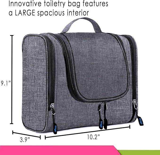 Bago Travel Toiletry Bag for Women and Men - Large Waterproof Hanging Toiletry Bag for Bathroom and Travel Bag for Toiletries Organizer (Snow Black)