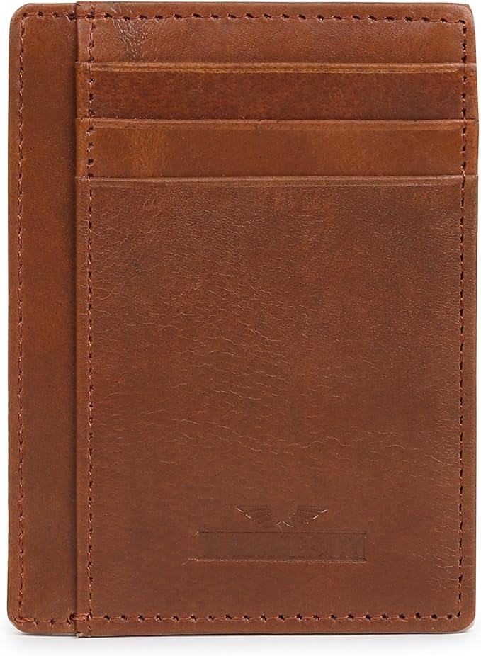Ultra Slim Leather Wallet Just 0.12 Thick, 6 Card Slots, RFID Blocking, Soft, Durable, Minimalist Genuine Leather, Credit Card Holder for Men & Women Great Gift