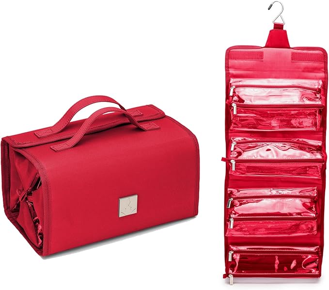 ROYALFAIR Roll Up Makeup Bag, Travel Toiletry Bag for Women with 4 Clear TSA Approved Pouches, Hanging Travel Organizer, Folding Cosmetic Bag for Men and Women