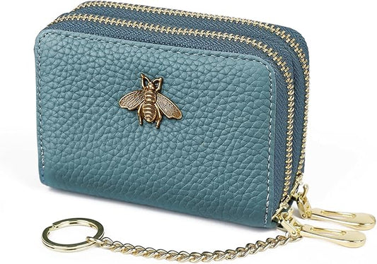 imeetu RFID Credit Card Holder, Small Leather Zipper Card Case Wallet for Women