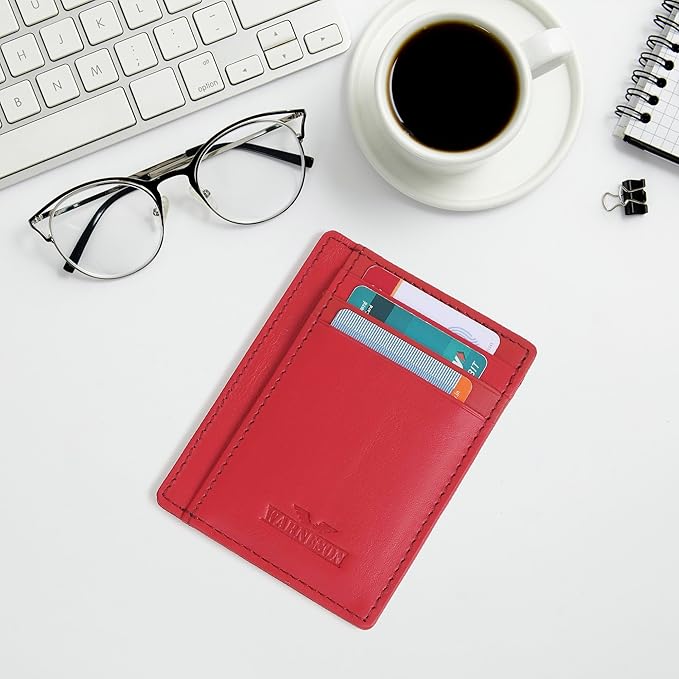 Ultra Slim Leather Wallet Just 0.12 Thick, 6 Card Slots, RFID Blocking, Soft, Durable, Minimalist Genuine Leather, Credit Card Holder for Men & Women Great Gift
