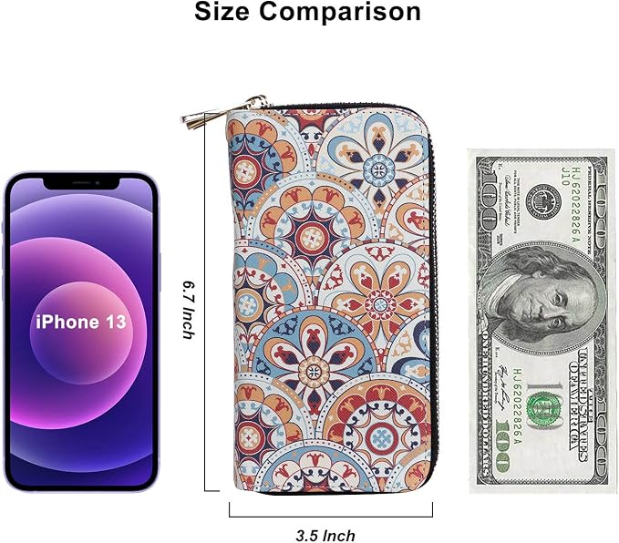 Cellphone Wallet for Women Dual Zipper Long Purse with Removable Wristlet