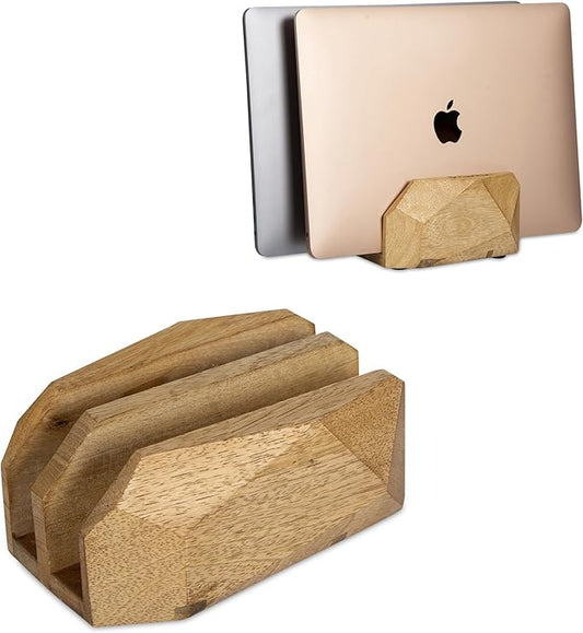 Vertical Laptop Stand for Desk, Laptop Holder to Dock MacBook, MacBook Pro and Other Laptops, Versatile Vertical Laptop Docking Solutions - Mango Wood
