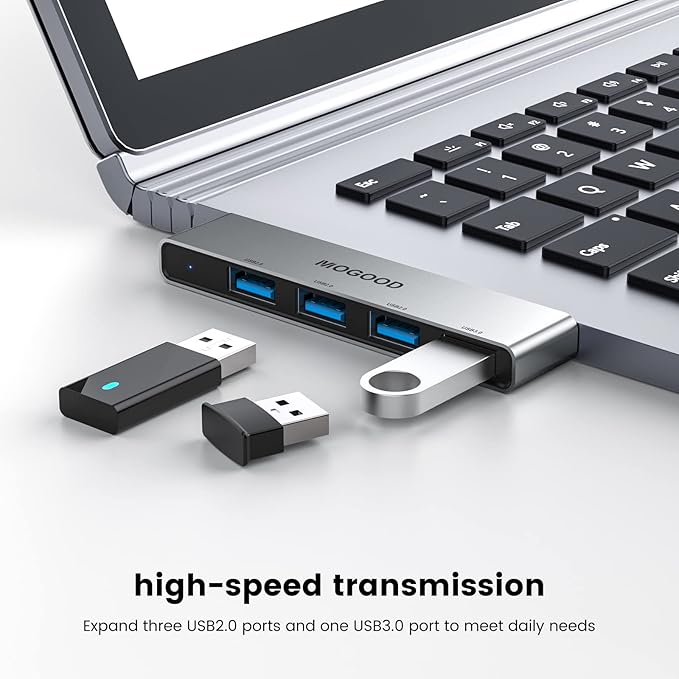 MOGOOD USB Splitter - 3.0 USB Hub Multiport Adapter for Laptop, PC, MacBook, Mac Pro, Mac Mini, iMac, Surface Pro - USB Port Expander, Data Hub Splitter