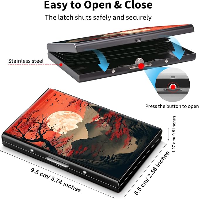 Metal Wallet,Credit Card Holder for Women Men,RFID Blocking Card Holder Wallet Mini Slim Aluminum Wallet ID Case Hard Card Case Business Card Holder Case,Sunset Moon Red