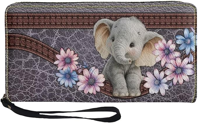 Bulopur Floral Elephant Wristlet Wallet for Women Large Capacity RFID Phone Holder Clutch Purse Long Wallet Credit Card Holder Coin Money Clip PU Leather Zip Around Clutch Wallets