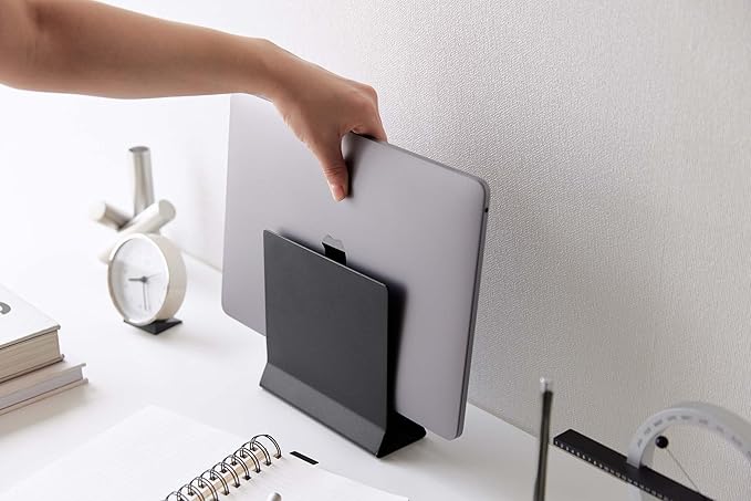 Yamazaki 4499 Slim Laptop Stand, Black, Approx. W 6.3 x D 2.2 x H 6.0 inches (16 x 5.7 x 15.2 cm), Tower Tower Laptop Storage, Vertical Placement, Space Saving