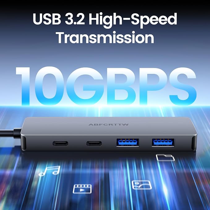 4FT USB C Hub 3.2 Multiport Adapter, 10Gbps Aluminium USB C to USB Hub with 2 USB-A & 2 Type-C Port, USB C Splitter for Thunderbolt, MacBook, Mac mini, Laptop, Desktop, etc.