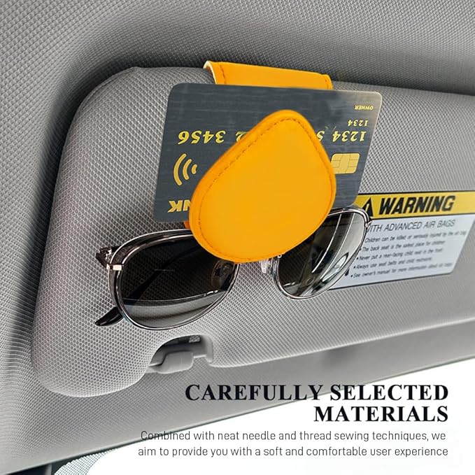 Magnetic Sunglass Holder for Car Visor, Sunglasses Visor Clip, Magnetic Leather Vehicle Glasses Ticket Card Clip, Automotive Eyeglass Hanger Organizer Accessories for Most Vehicles (Yellow)