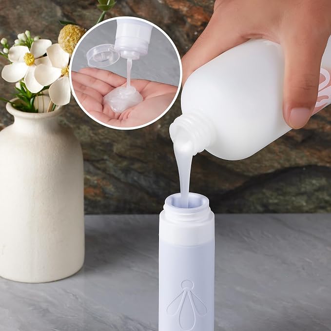 INSFIT travel bottles for toiletries 8 Pack, Leak proof Travel Size Toiletries Containers with toiletry bag, Squeezable Silicone Bottles & Cream Jars, Travel Essentials BPA-Free kit for Shampoo