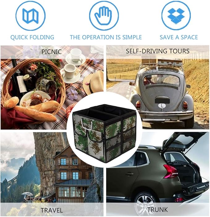 Car Trunk Organizer Collapsible Portable Multi Compartments Organizer with Non Slip Straps for SUV Truck Auto Vehicle Car Auto Minivan(Small without cover, Camouflage)