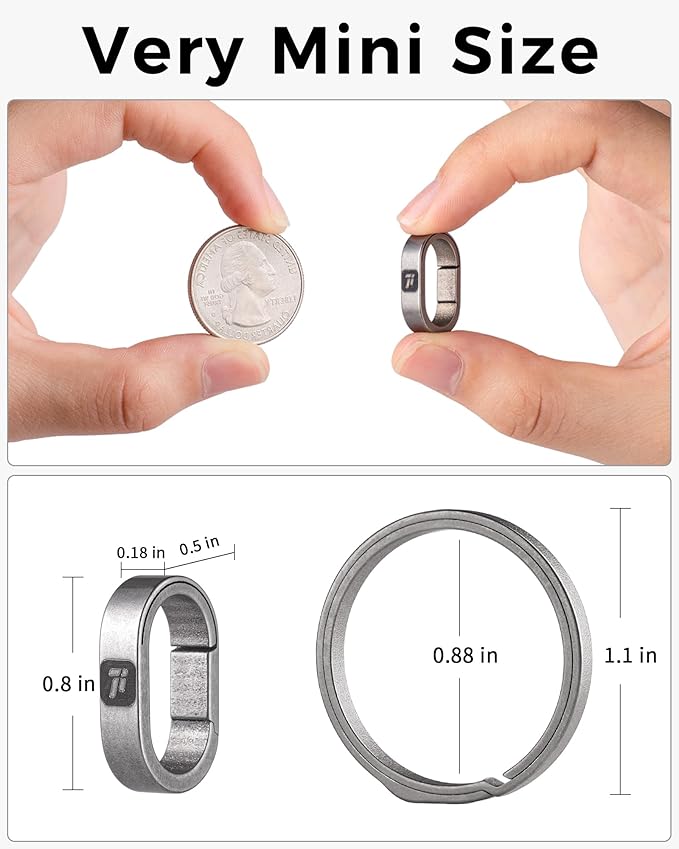 FEGVE Key Ring, Titanium Side Pushing Key Rings Keychain Rings Small Split Keyrings for Men