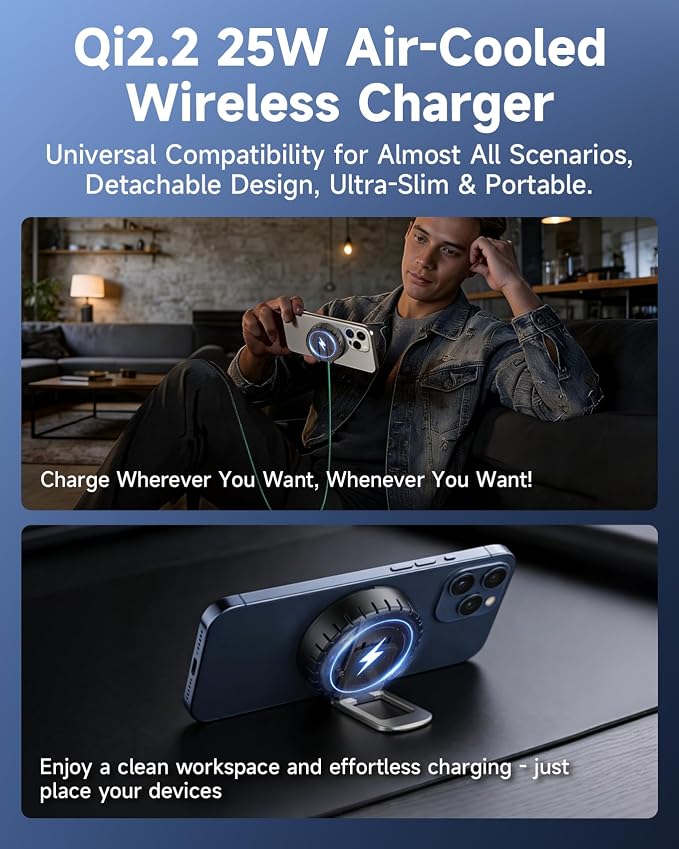 25W for MagSafe Car Mount Charger with Cooling Fan, Qi2.2 Magnetic Car Phone Holder for iPhone, 360° Adjustable Fast Wireless Cars Charging for iPhone 17/16/15/14/13, Air Vent & Dash Mount