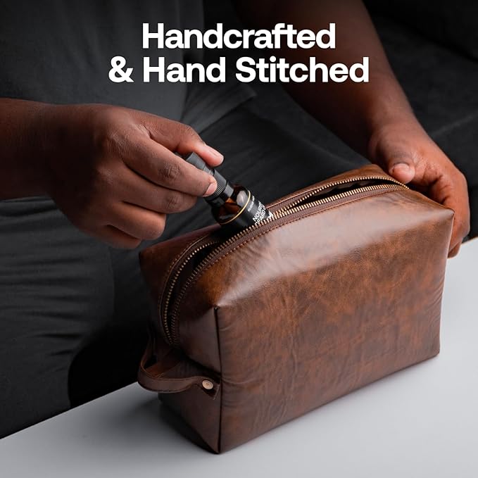 RUBAB MEN Premium Toiletry Kit Bag | Waterproof Vegan Leather Pouch for Men & Women | Cosmetics & Grooming Travel Organiser & Toiletries Bag | Tan Shade