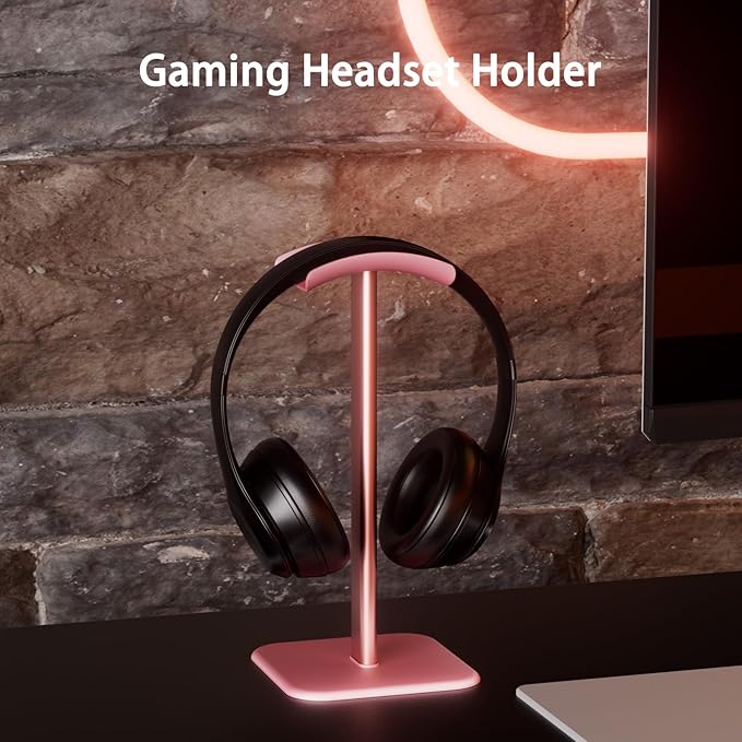 Headphone Stand for Desk - Headset Stand with Aluminum Hanger, Headphone Holder for AirPods Max, Sony, Bose, Beats and More (Pink)
