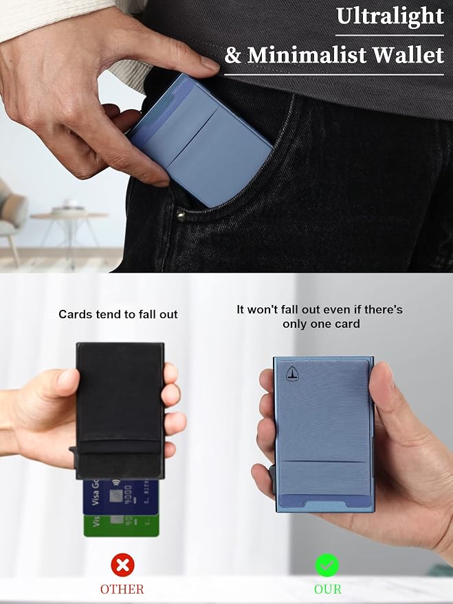 TOYFID Pop Up Credit Card Wallet for Men - Metal Slim Minimalist Cards Holder with Money Pocket - RFID Blocking Ultralight Small Aluminum Wallet