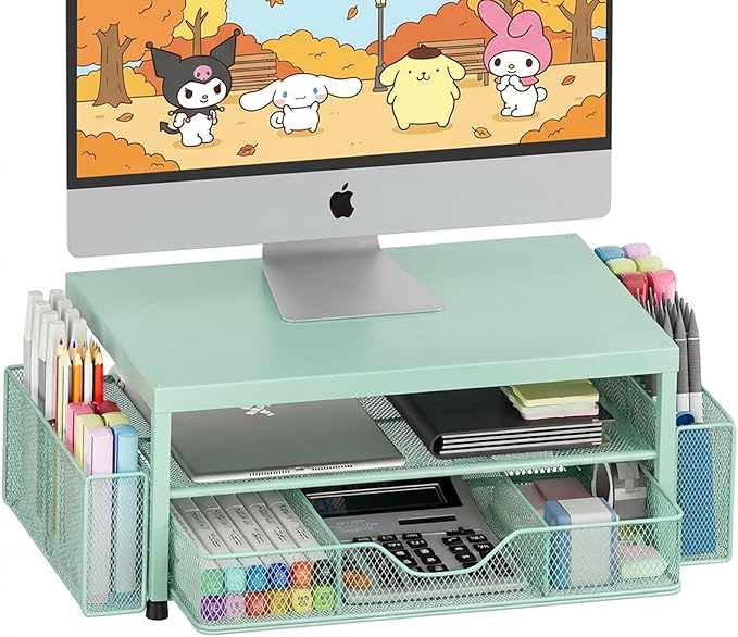 LEKETREE 2 Tier Monitor Stand, Computer Monitor Riser, Office Desk Accessories, Desk Organizer Desk Shelf Printer Stand, Green