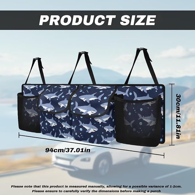 Shark Car Trunk Organizer Storage - Collapsible Pocket Automotive Expandable Sturdy Straps Folding Cargo Store for Auto Backseat